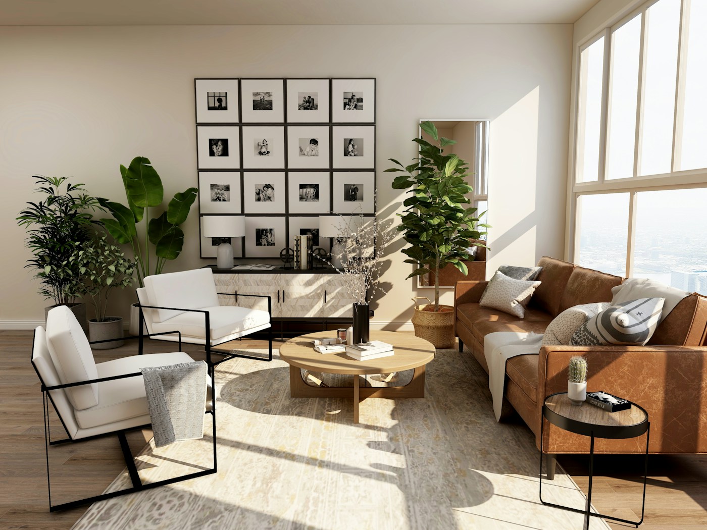 Sıcak tonlarda tamamlanmış modern salon